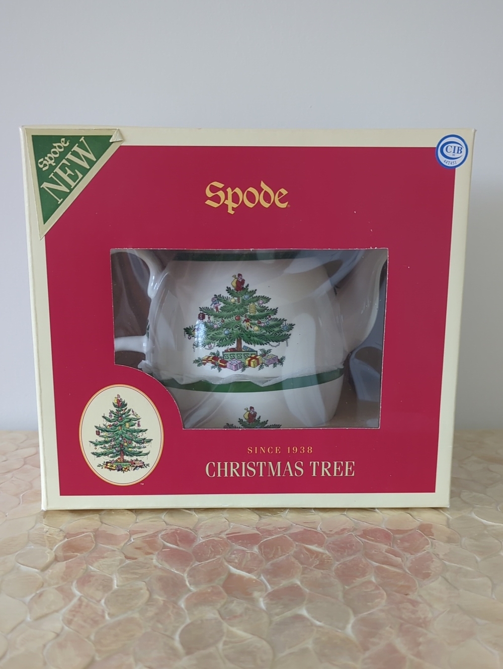 Spode Christmas Tree Teacup Set - Cream, Green and Red Accents (New In Box)